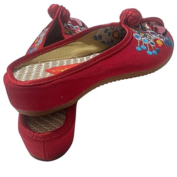 Women's Backless Embroidered Owls Print Chinese Style Slip-on Flat Slippers - Picture 3 of 8